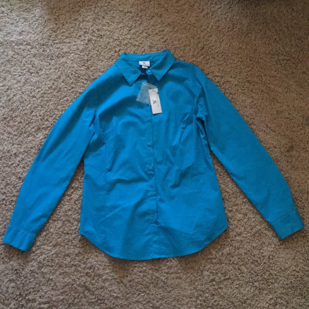 Turquoise button up collared shirt